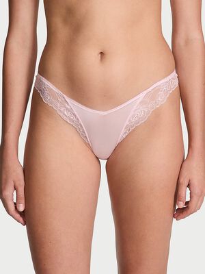 Rose Lace-Trim High-Leg Thong Panty