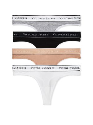 4-Pack Logo Cotton Thong Panties,  4-Pack Logo Cotton Thong Panties