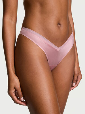 Sheer Reveal Mesh-Trim Strappy-Back Thong Panty