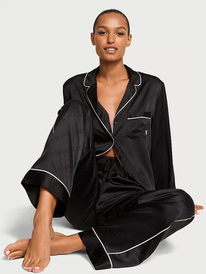 Glazed Satin Long Pajama Set,  Glazed Satin Long Pajama Set