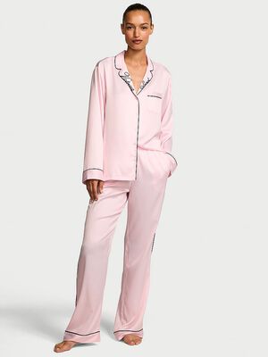 Glazed Satin Long Pajama Set,  Glazed Satin Long Pajama Set