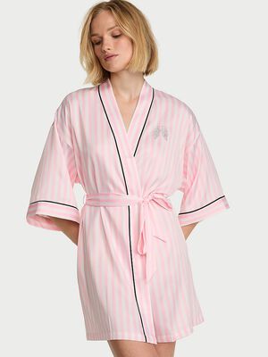 Signature Satin Short Piped Robe