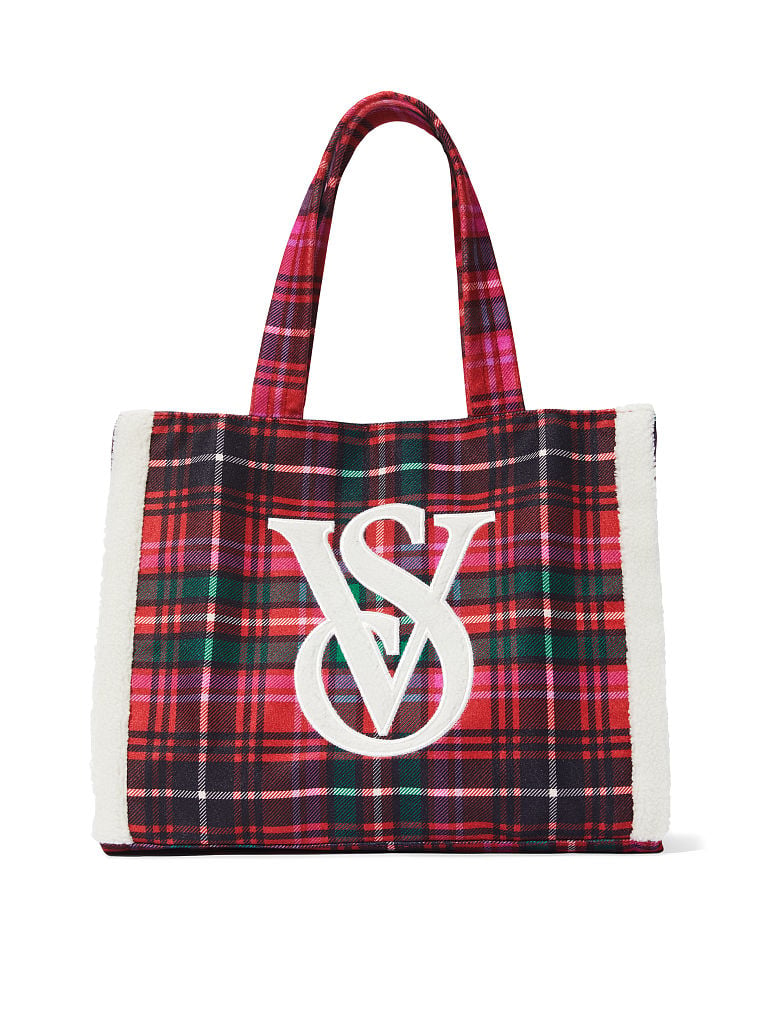 Plaid Fleece-Trim Tote image number null