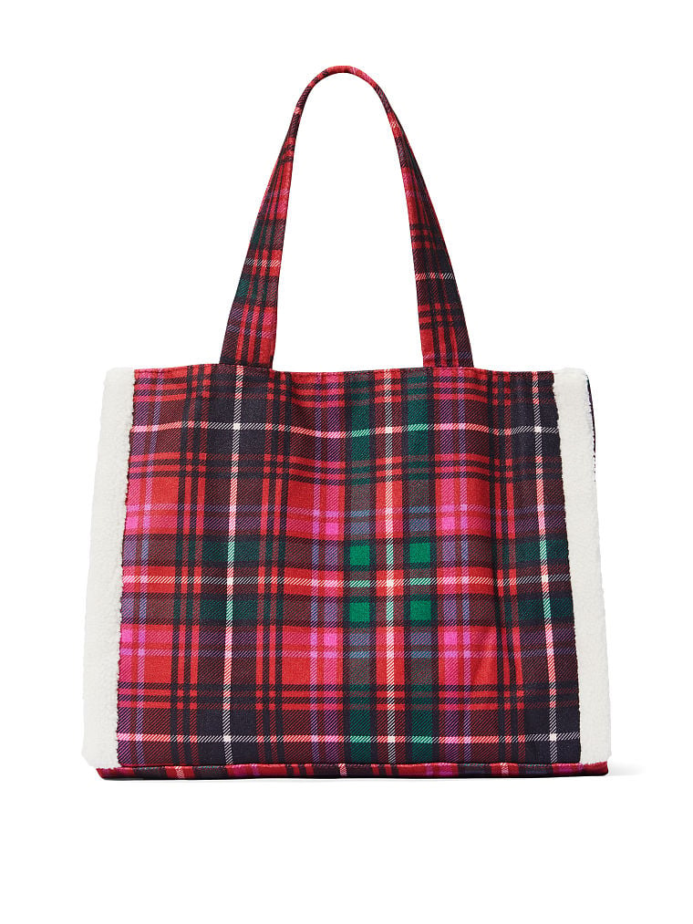 Plaid Fleece-Trim Tote image number null