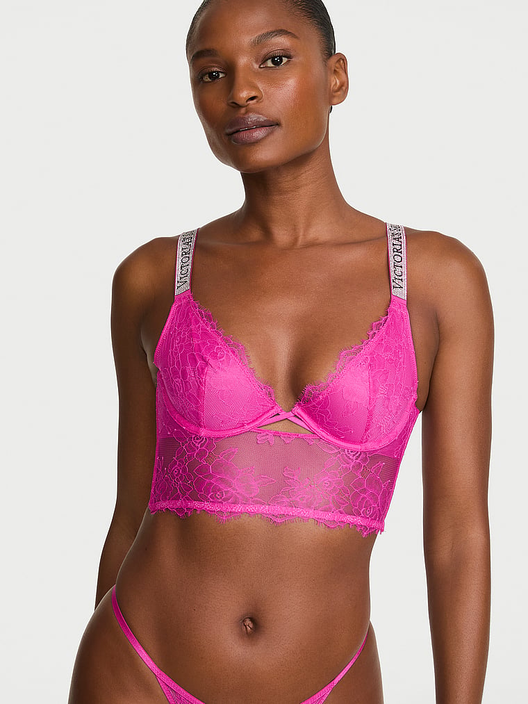 Logo Shine Strap Lace Longline Demi Bra image number null