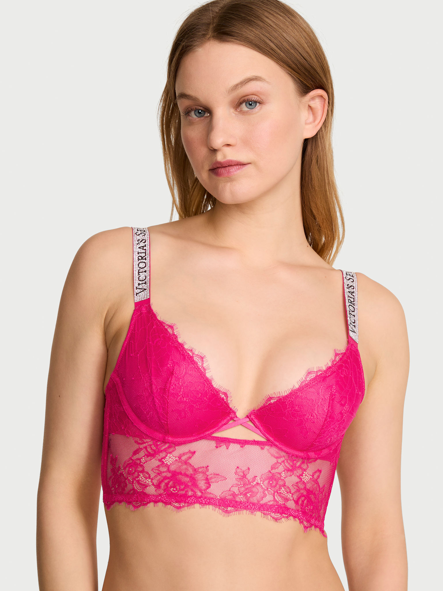 Logo Shine Strap Lace Longline Demi Bra image number null