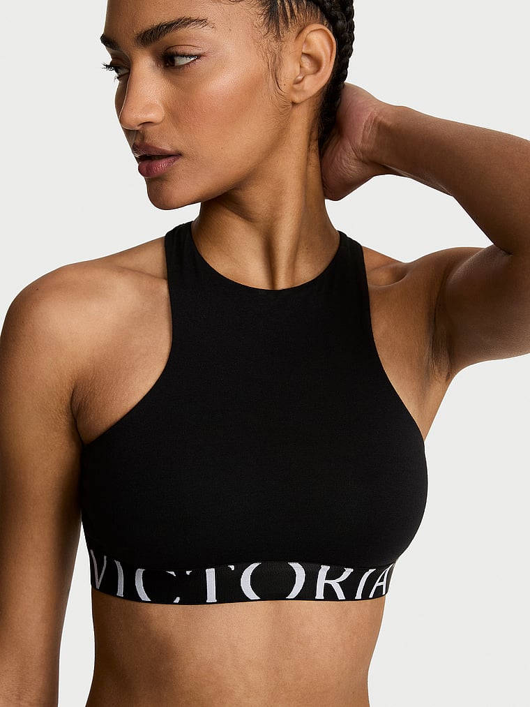 Cotton Exploded Logo Unlined High-Neck Bralette image number null