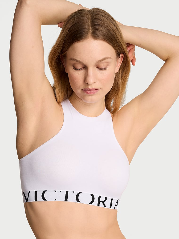 Cotton Exploded Logo Unlined High-Neck Bralette image number null