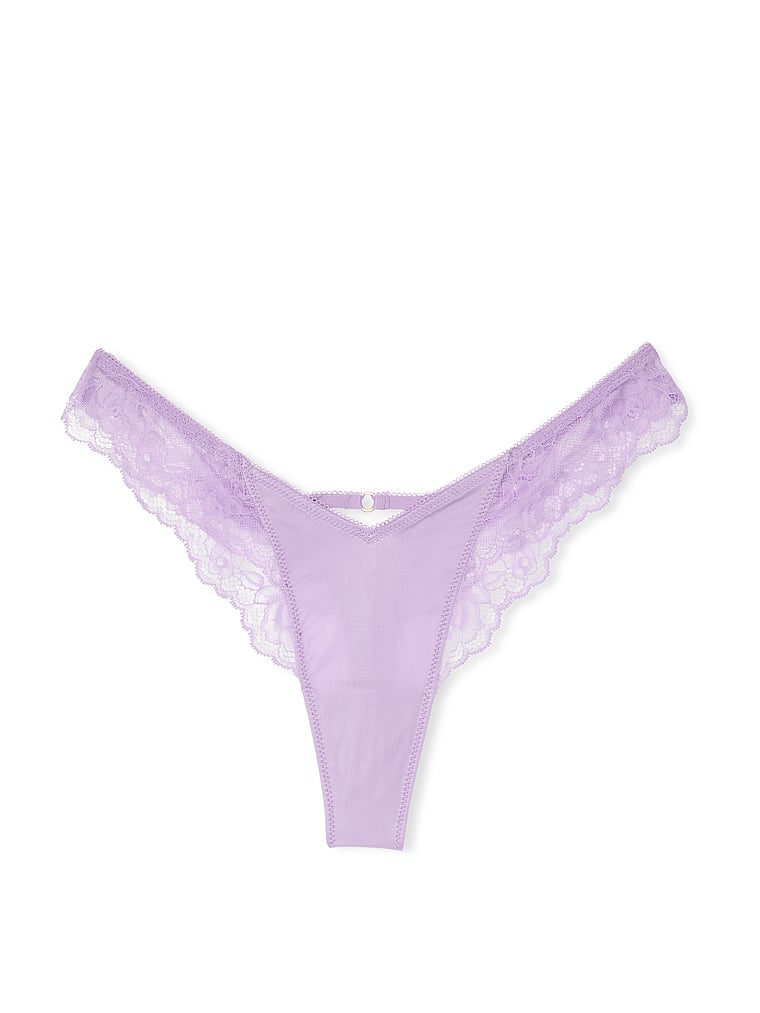 Rose Lace-Trim High-Leg Thong Panty image number null