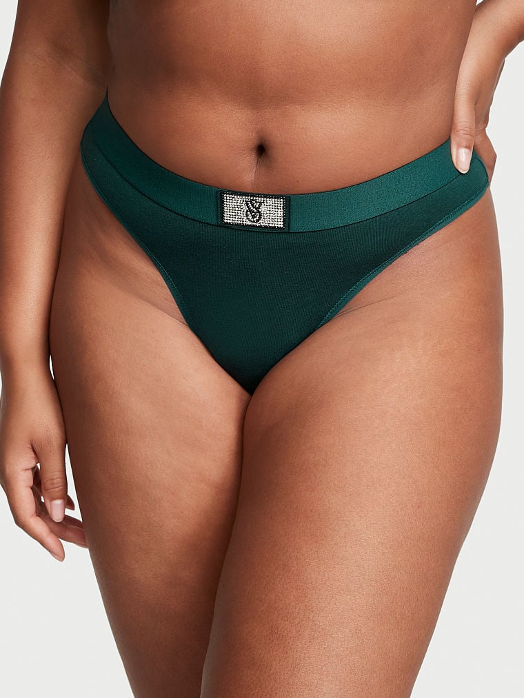 Shine Patch Cotton Thong Panty