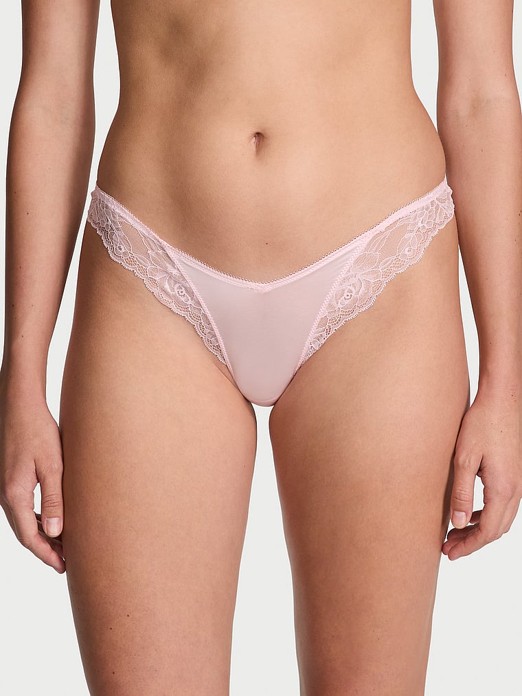 Rose Lace-Trim High-Leg Thong Panty image number null