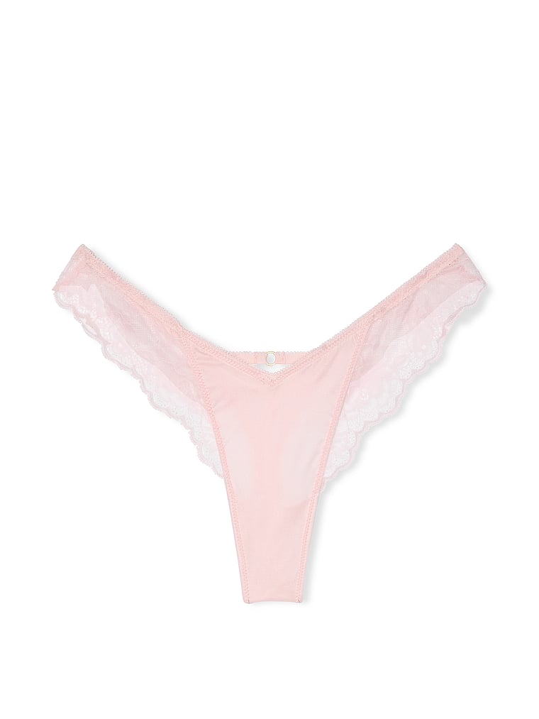 Rose Lace-Trim High-Leg Thong Panty image number null
