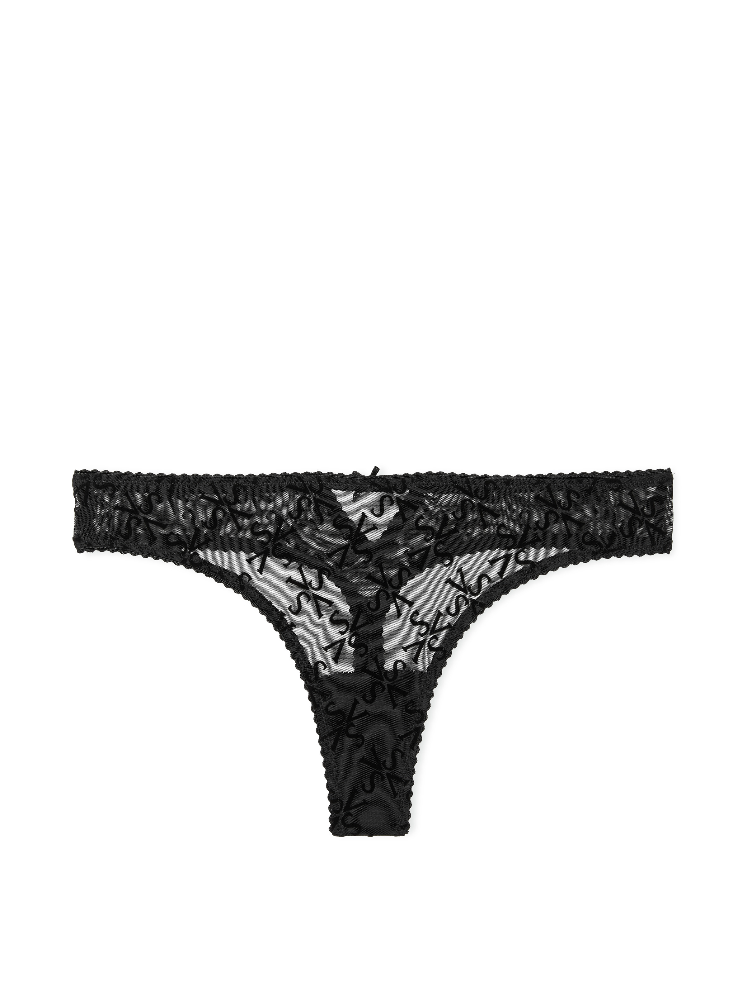 Flocked Logo Mesh Thong Panty image number null