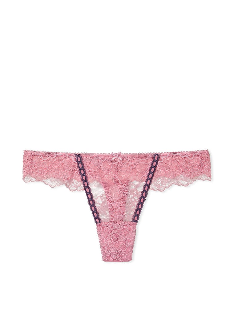Ribbon Slot Lace Thong Panty image number null
