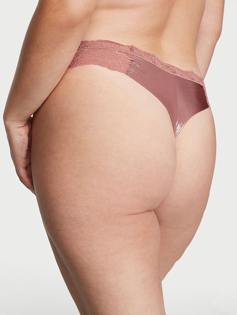 Lace-Trim Smooth Shimmer Thong Panty image number null