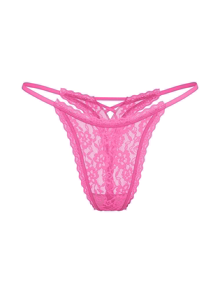 Blossom Lace Strappy-Back String Thong Panty image number null