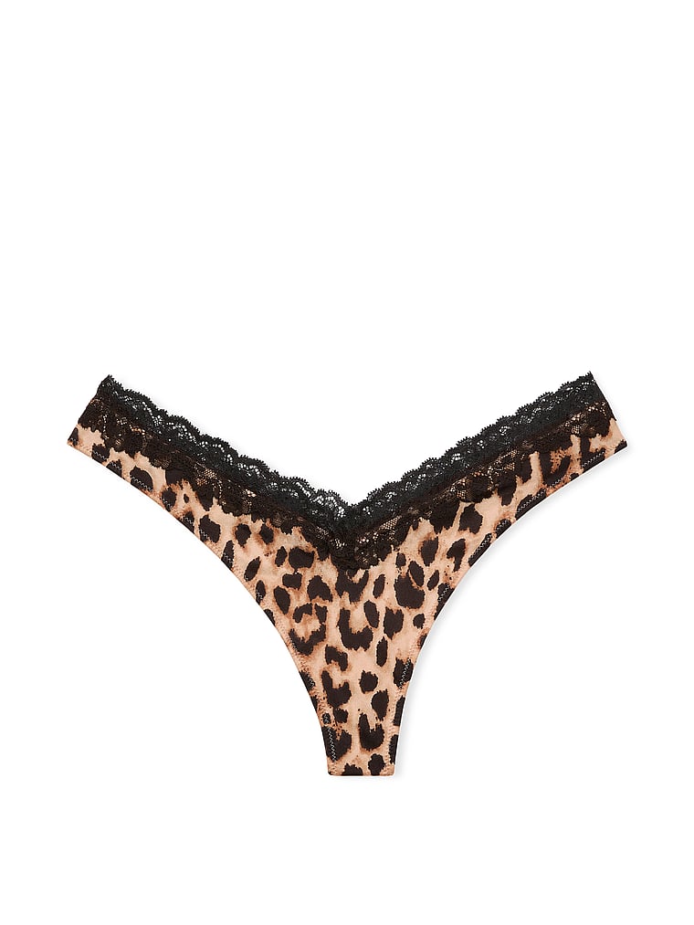 Lace-Trim High-Leg Thong Panty image number null