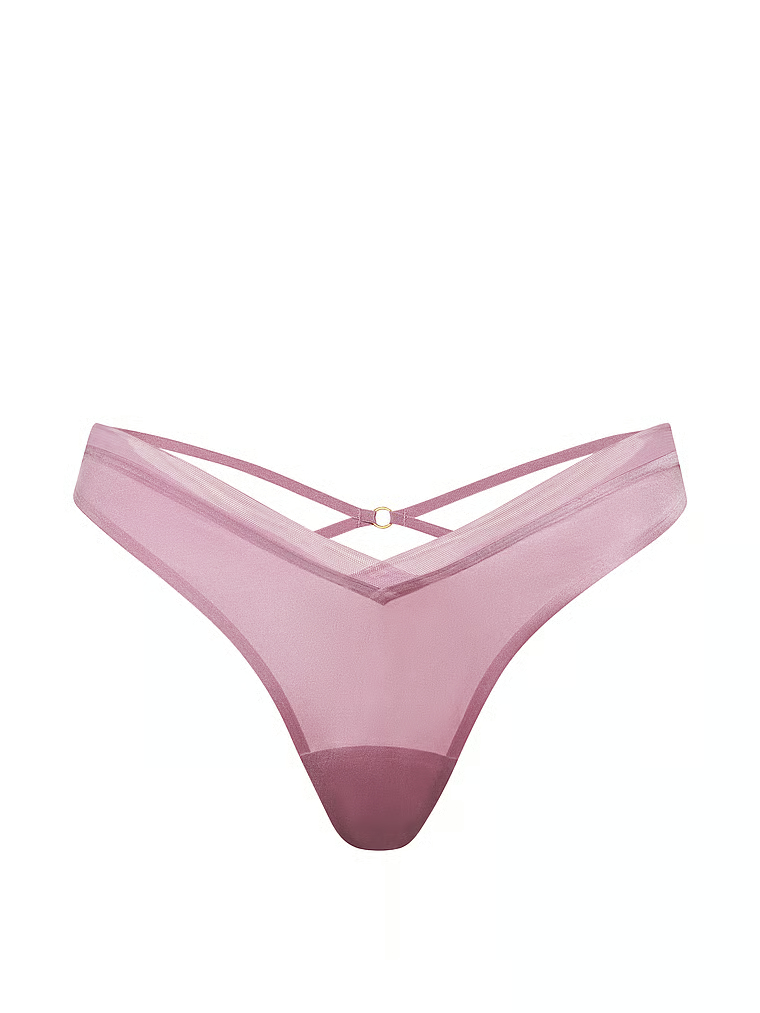 Sheer Reveal Mesh-Trim Strappy-Back Thong Panty image number null