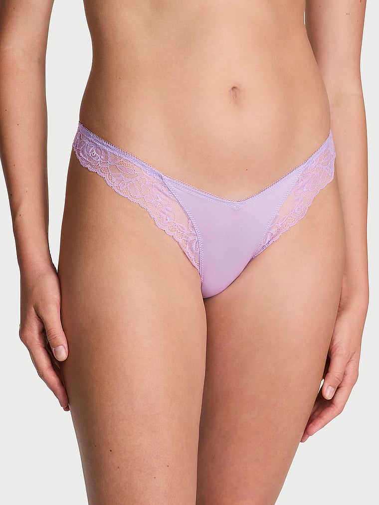 Rose Lace-Trim High-Leg Thong Panty image number null