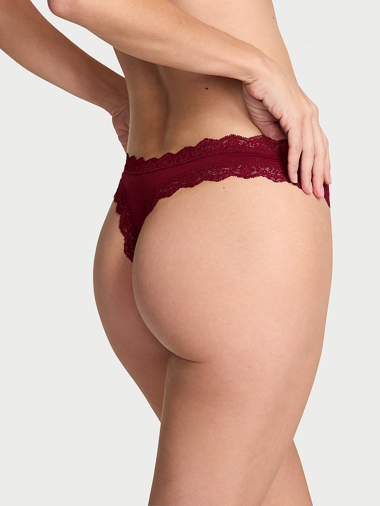 Lace-Trim Thong Panty image number null