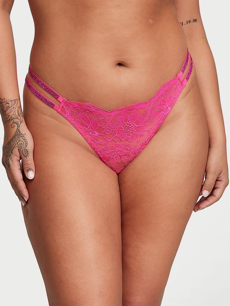Double Shine Strap Lace Thong Panty image number null