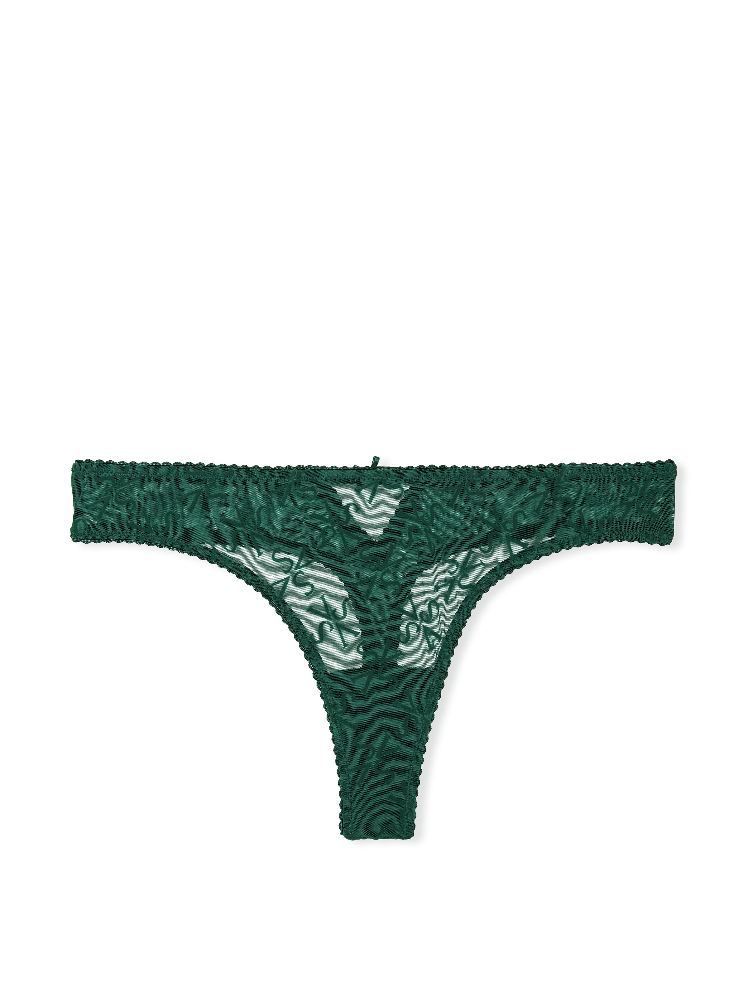 Flocked Logo Mesh Thong Panty image number null