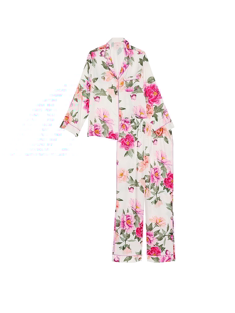 Glazed Satin Long Pajama Set image number null