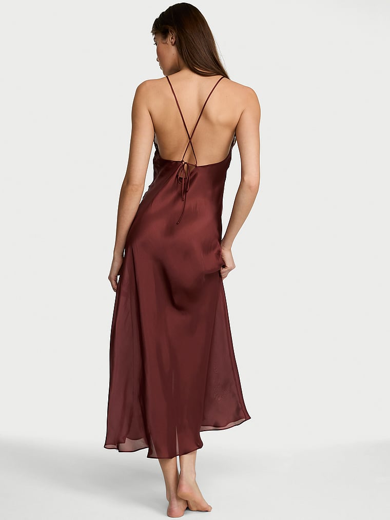 Luxe Sheer Satin Long Slip Dress image number null