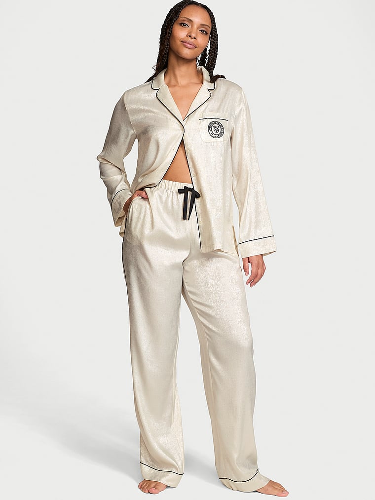 Glazed Satin Long Pajama Set image number null