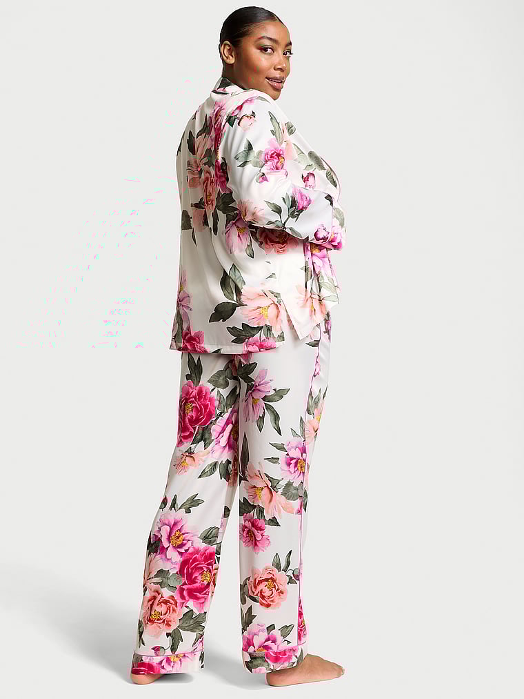 Glazed Satin Long Pajama Set image number null