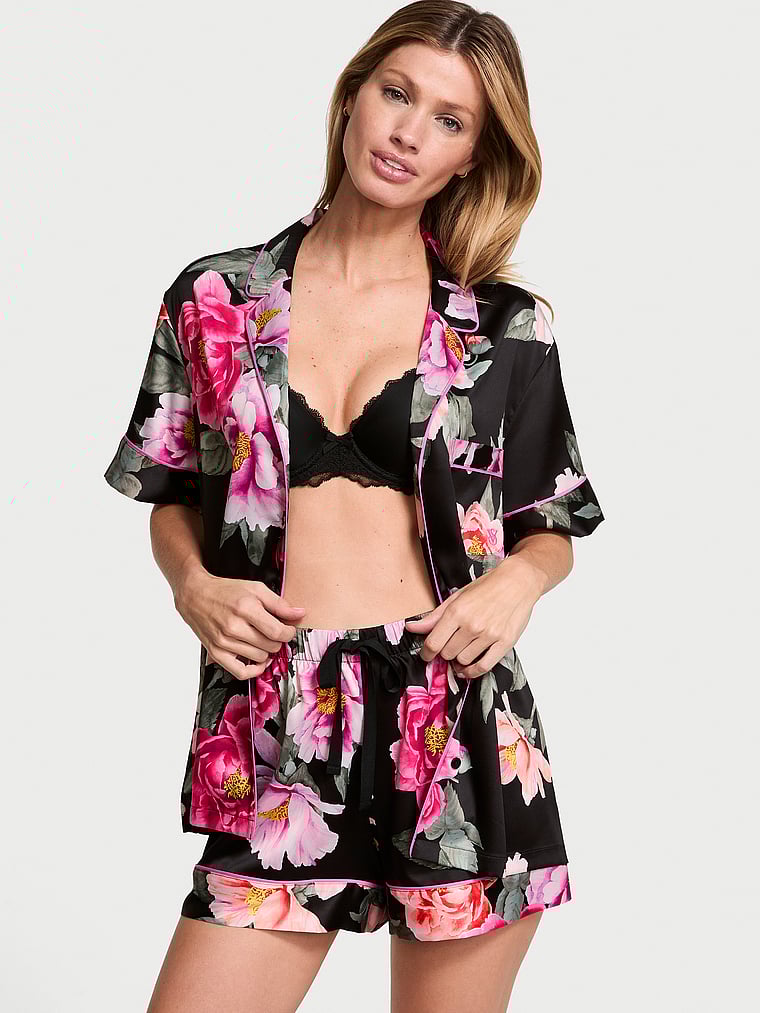 Glazed Satin Short Pajama Set image number null