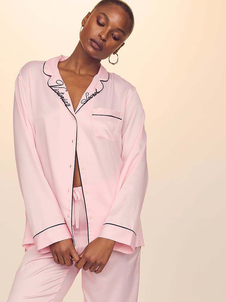 Glazed Satin Long Pajama Set image number null