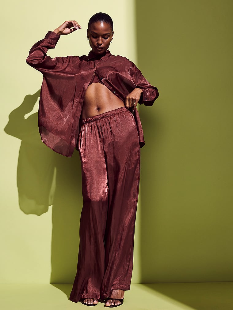 Luxe Sheer Satin Wide-Leg Pant image number null