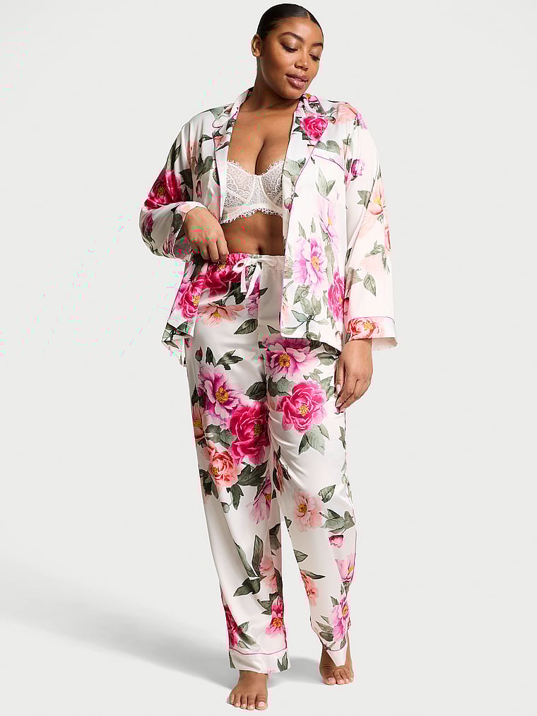 Glazed Satin Long Pajama Set image number null