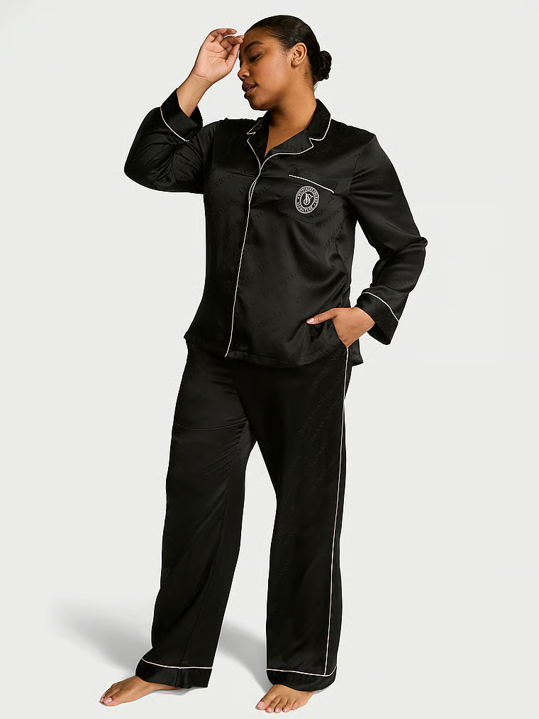 Glazed Satin Long Pajama Set image number null