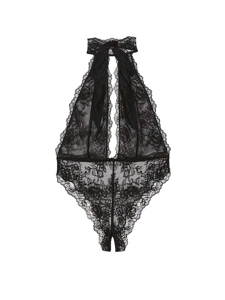 Rose Lace Halter Plunge Crotchless Teddy image number null