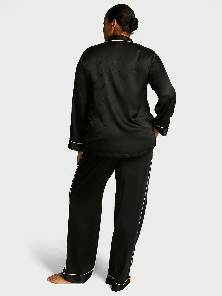 Glazed Satin Long Pajama Set image number null