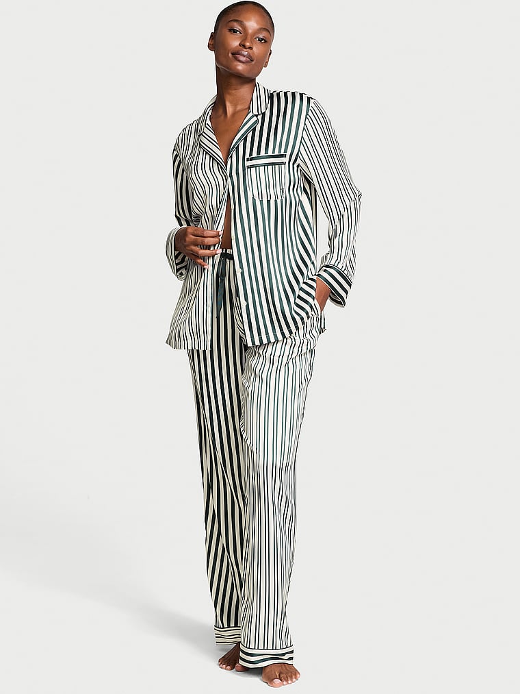 Glazed Satin Long Pajama Set image number null