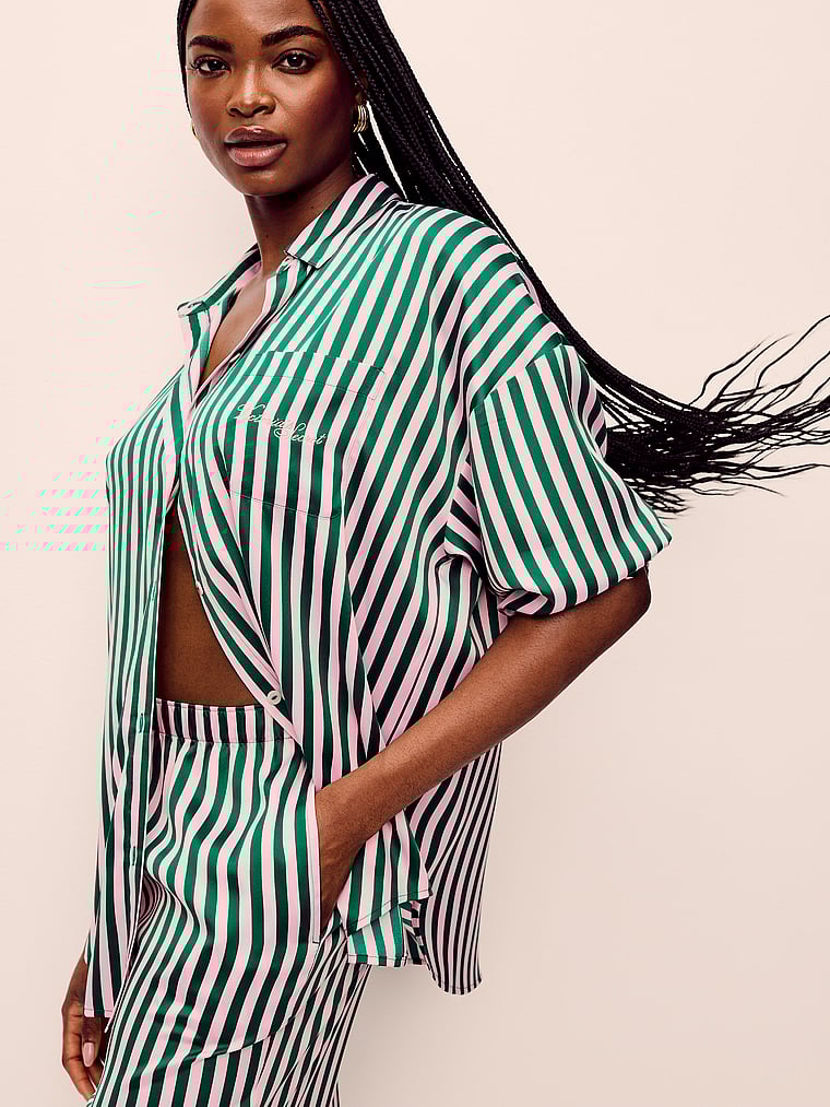 Signature Satin Oversized Long Pajama Set image number null