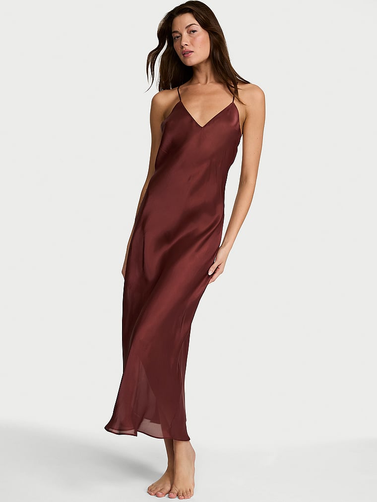Luxe Sheer Satin Long Slip Dress image number null