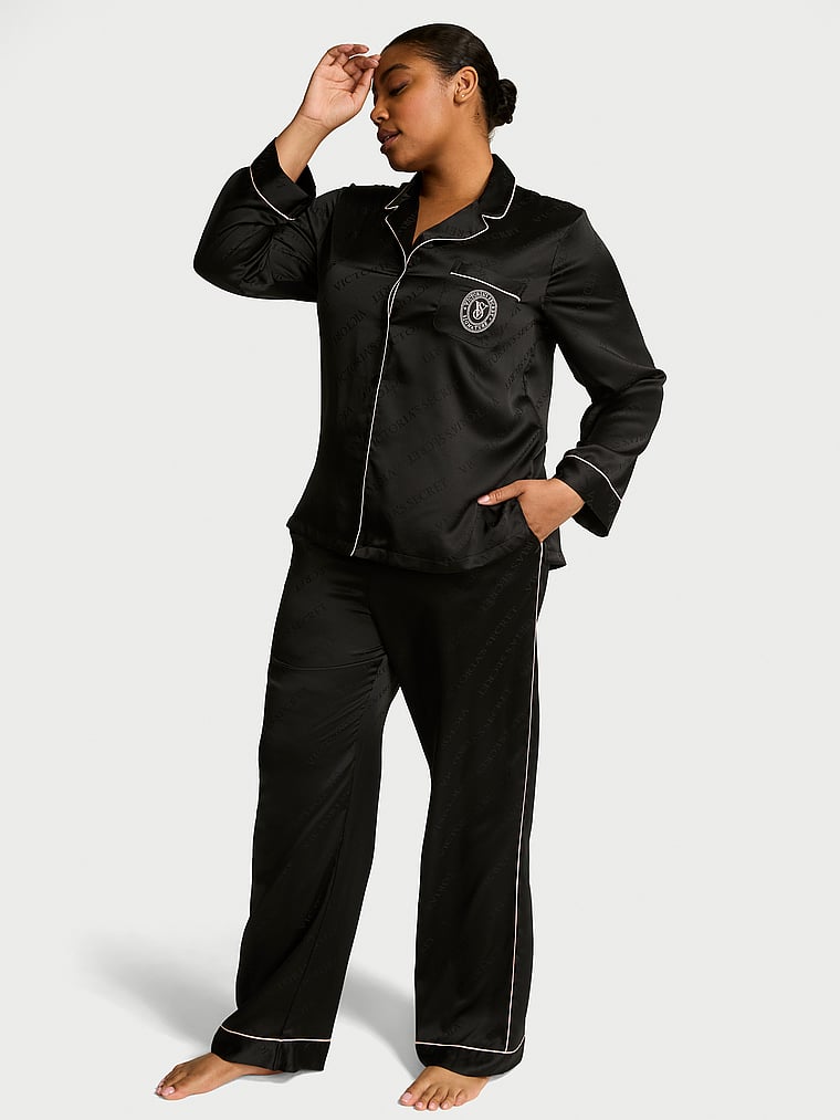 Glazed Satin Long Pajama Set image number null