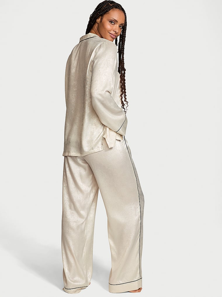 Glazed Satin Long Pajama Set image number null