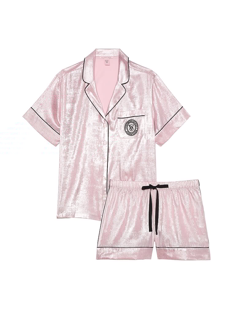 Glazed Satin Short Pajama Set image number null